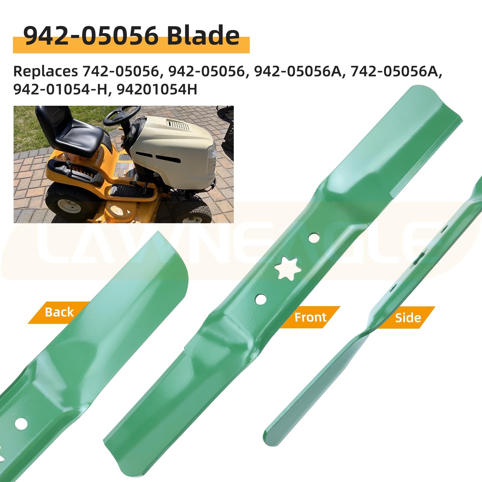 Lawneagle blade beside ruler showing 18.5-inch span for correct sizing