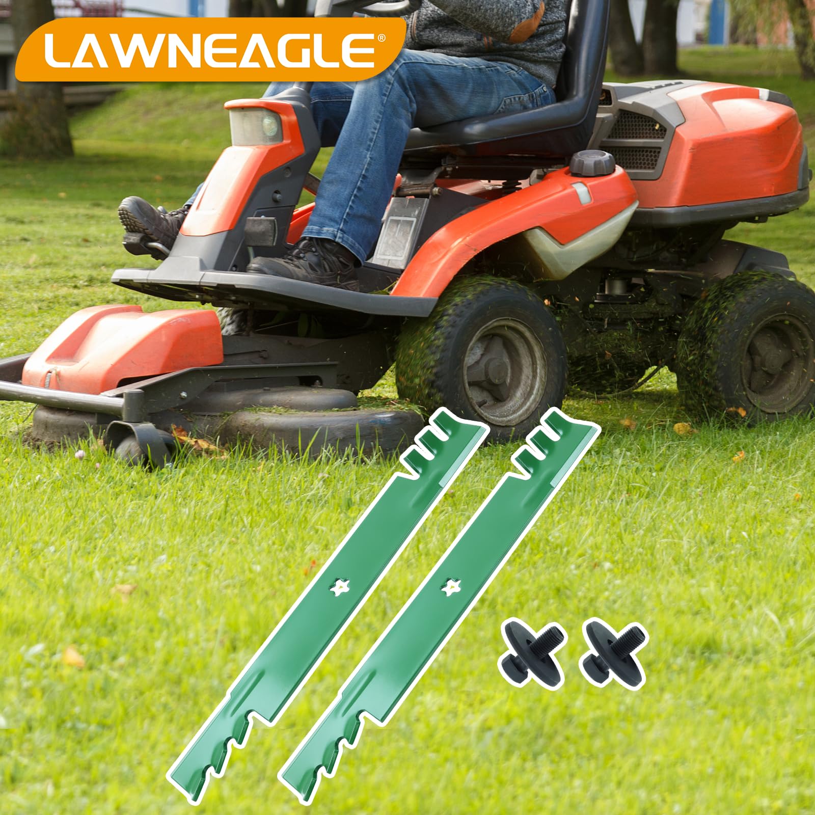 Lawneagle close-up of toothed cutting edge for improved mulching