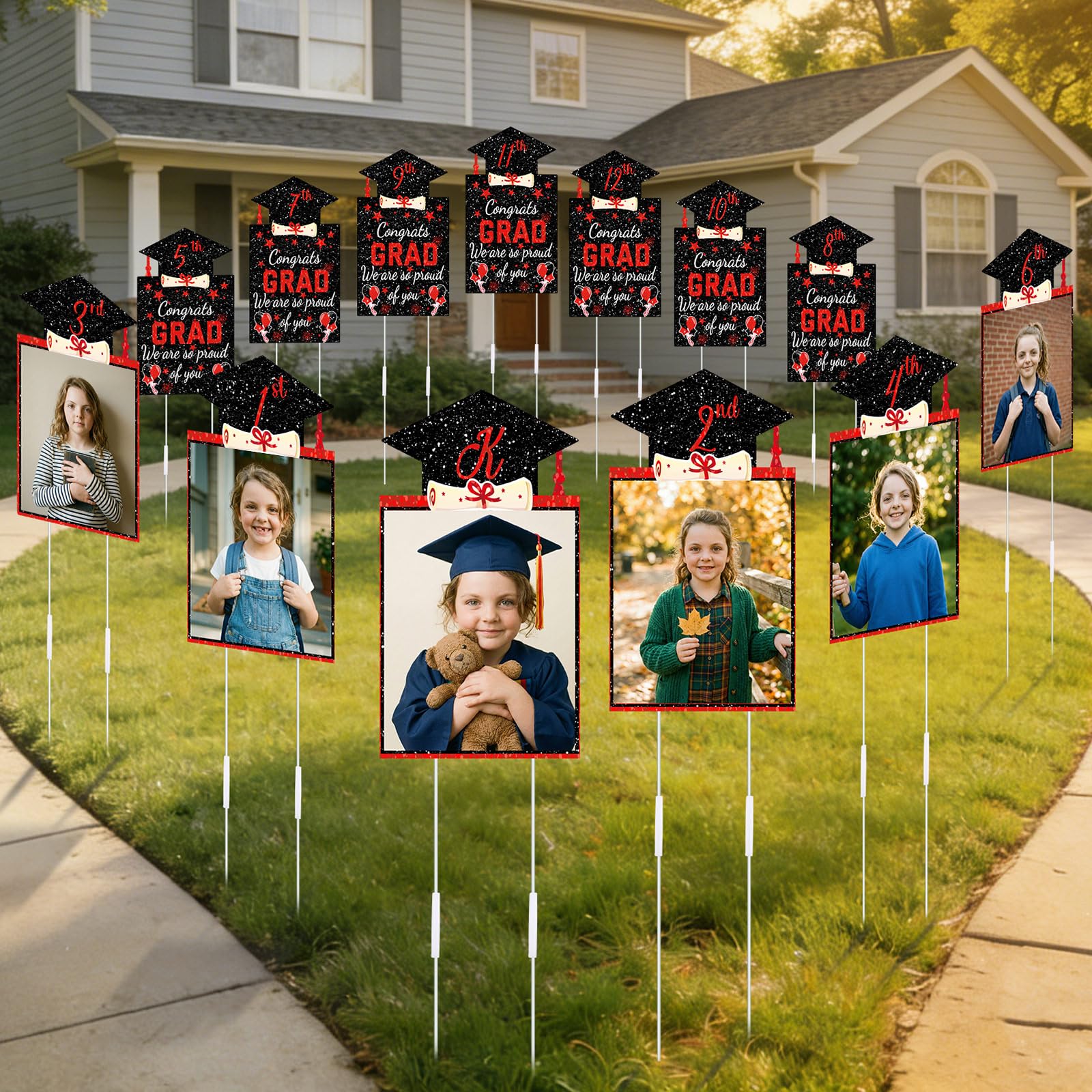LawnIdyll back double-sided panel reading congrats message increases visibility
