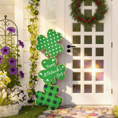 LawnIdyll porch sign front view showing shamrocks and welcome text for festive curb appeal