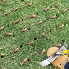 Wide footplate detail on Lawnira aerator delivering full body pressure for deeper cores
