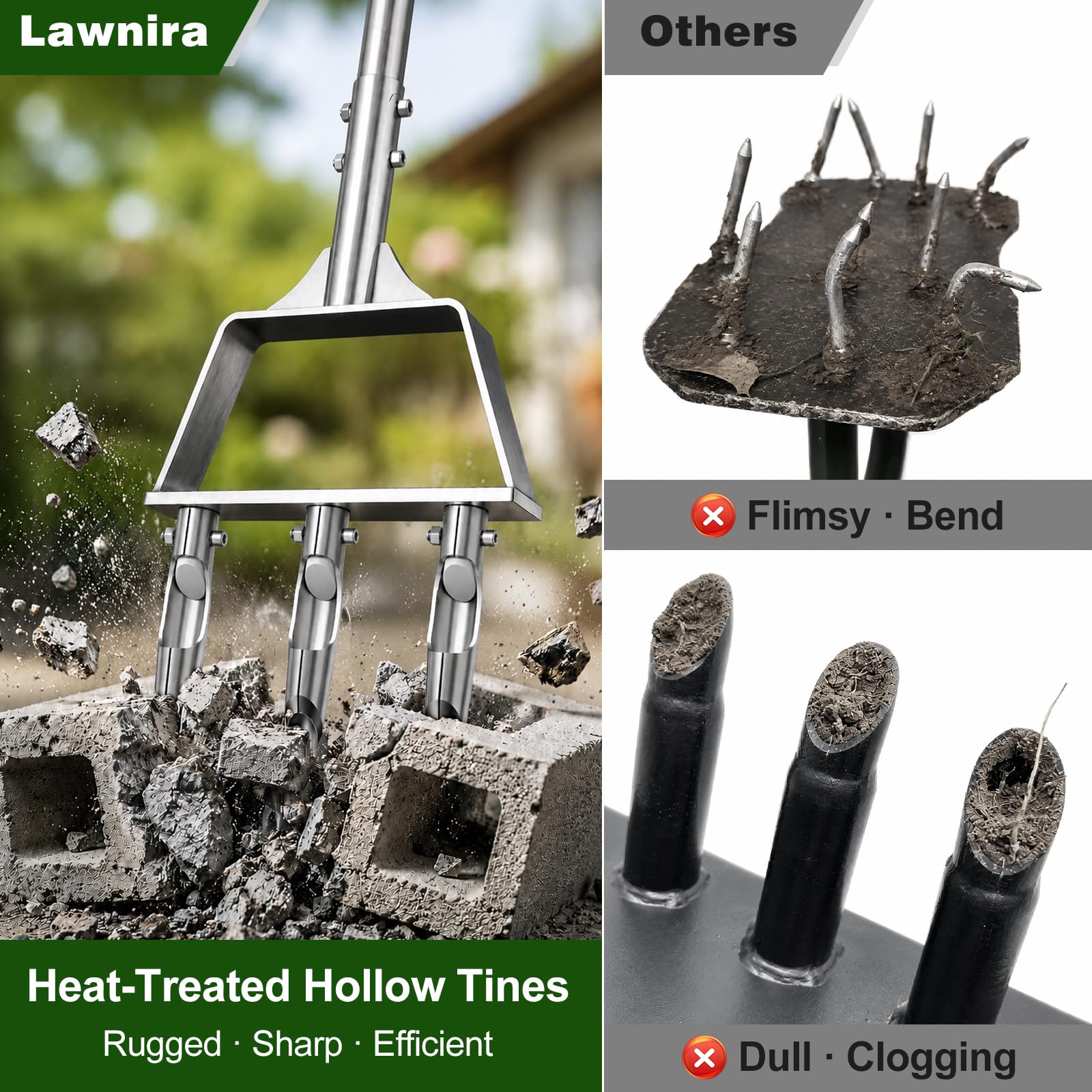 T‑handle soft rubber grips on Lawnira aerator reducing hand fatigue during use