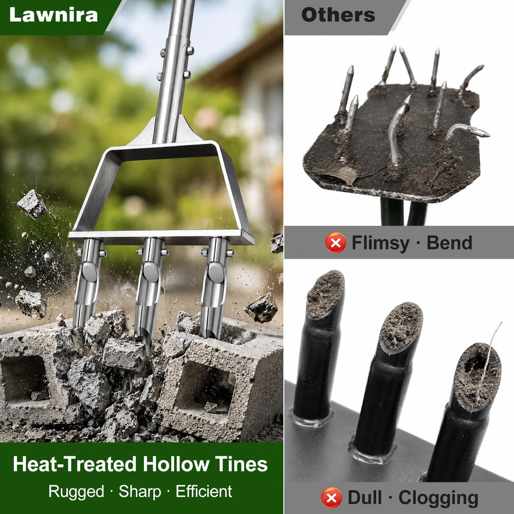 T‑handle soft rubber grips on Lawnira aerator reducing hand fatigue during use