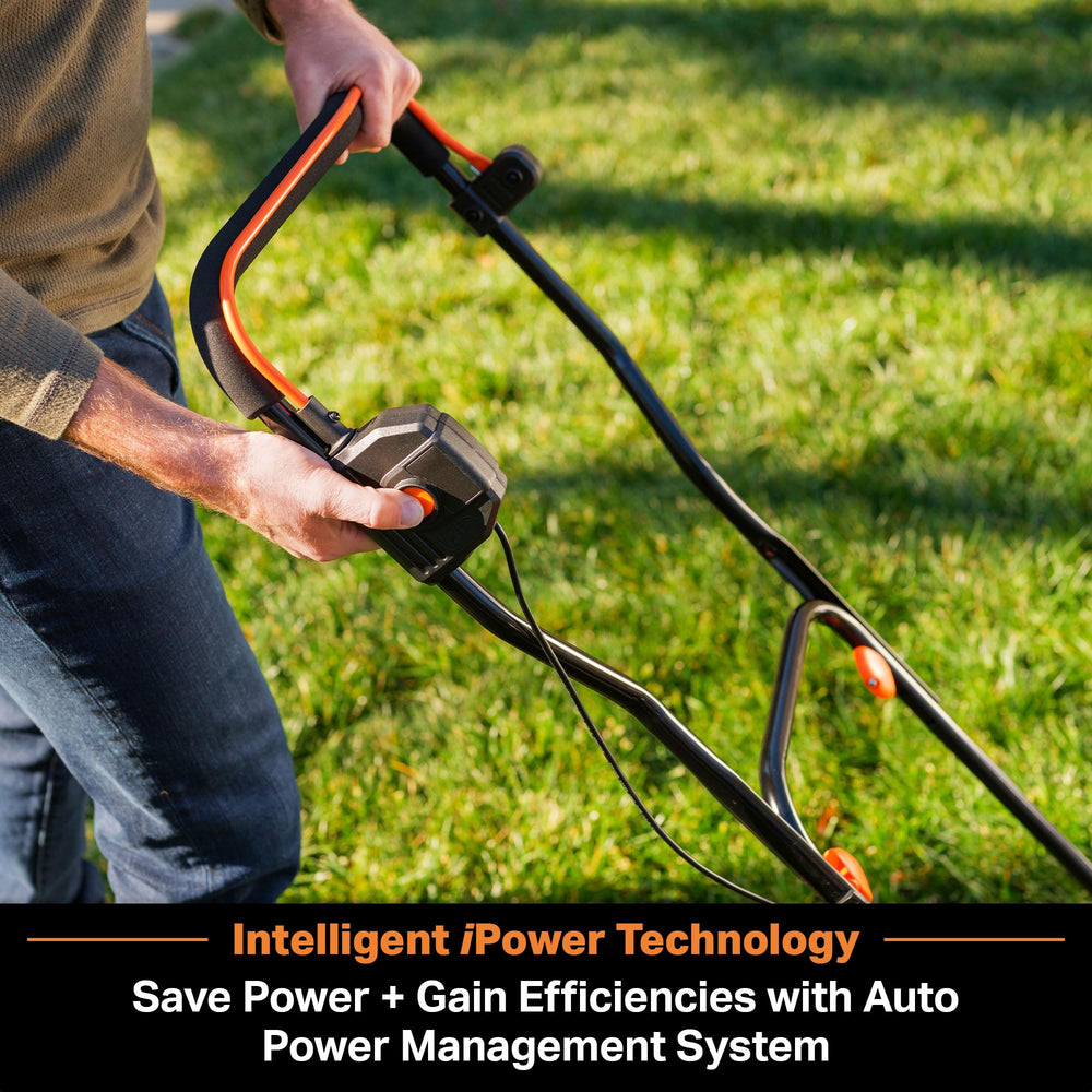 LawnMaster dual 24V MAX batteries installed demonstrating long runtime advantage