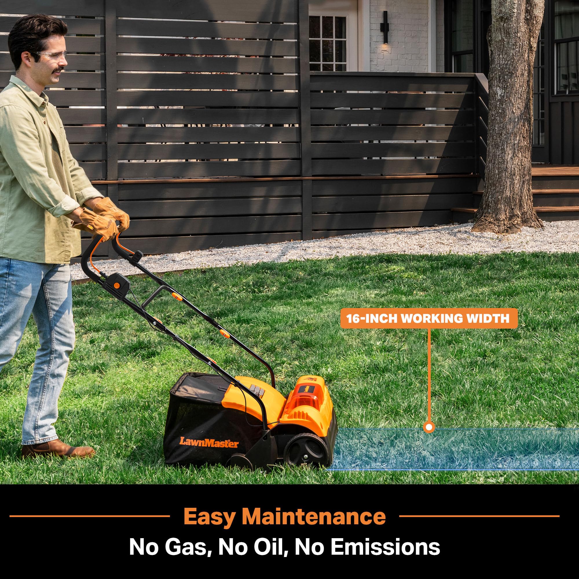 LawnMaster battery compartment open showing dual 24V MAX battery setup