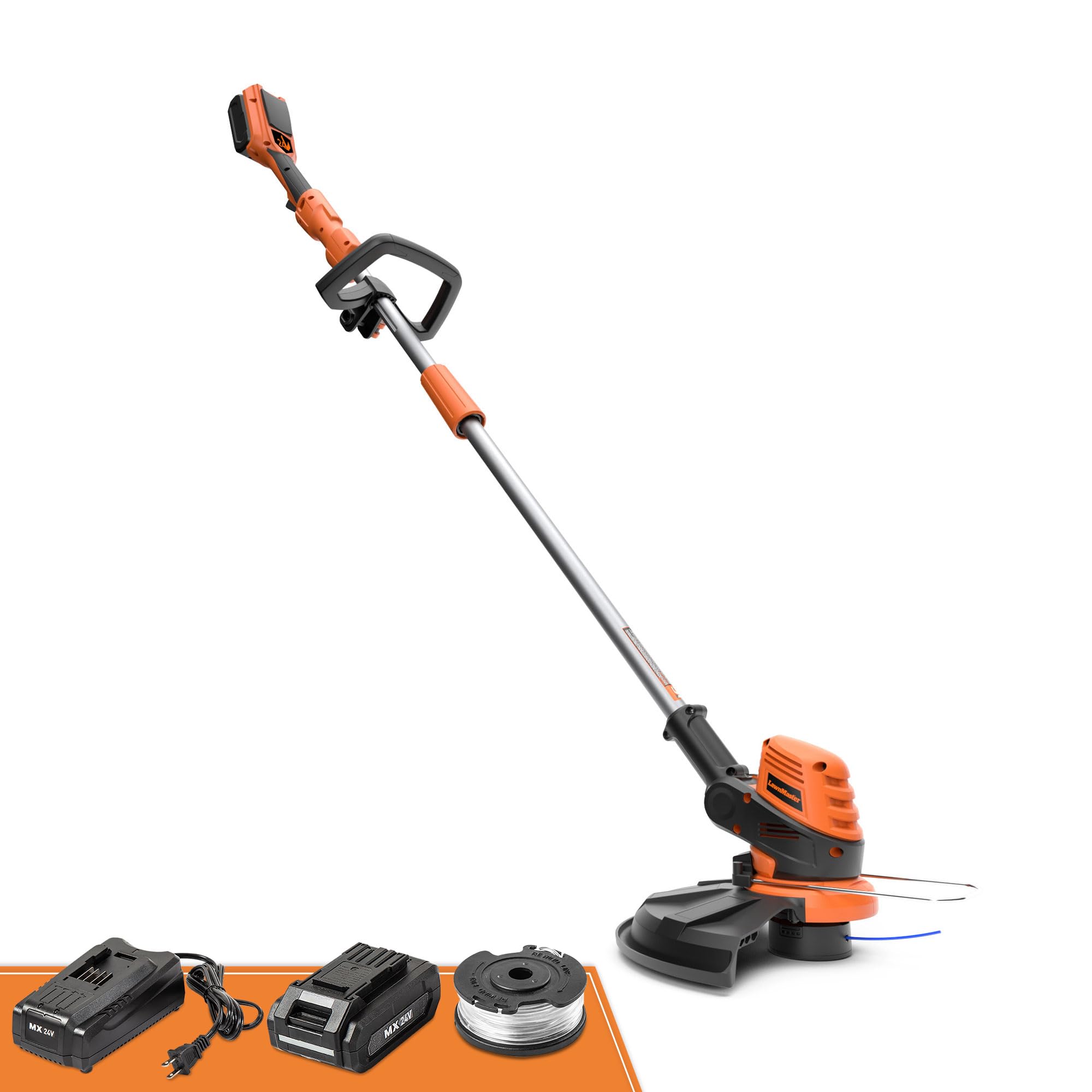 LawnMaster front view showing compact 12-inch trimmer for precise trimming