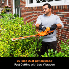 LawnMaster CLHT2422 laser-cut dual-action blade close-up for precise cuts