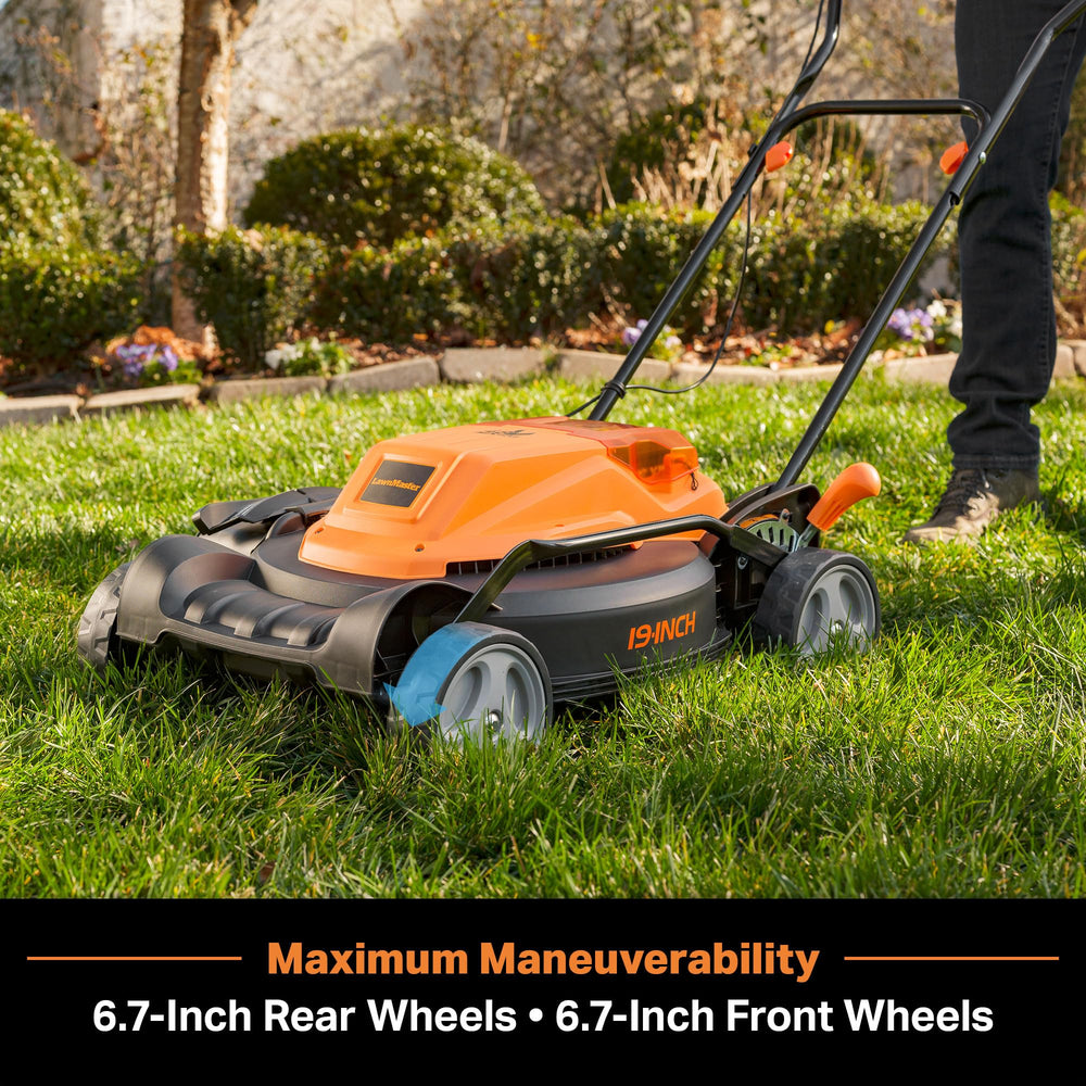 LawnMaster close-up of steel deck and blade area highlighting durable cut performance