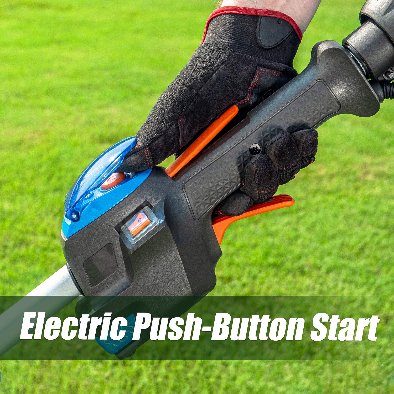 LawnMaster dual-line 0.080" bump-feed head close-up for continuous cutting