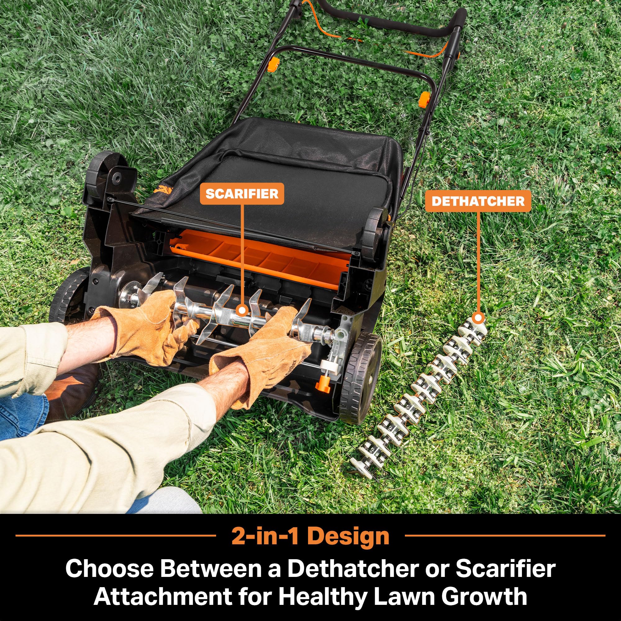LawnMaster folded handle demonstrating compact storage and transport ease