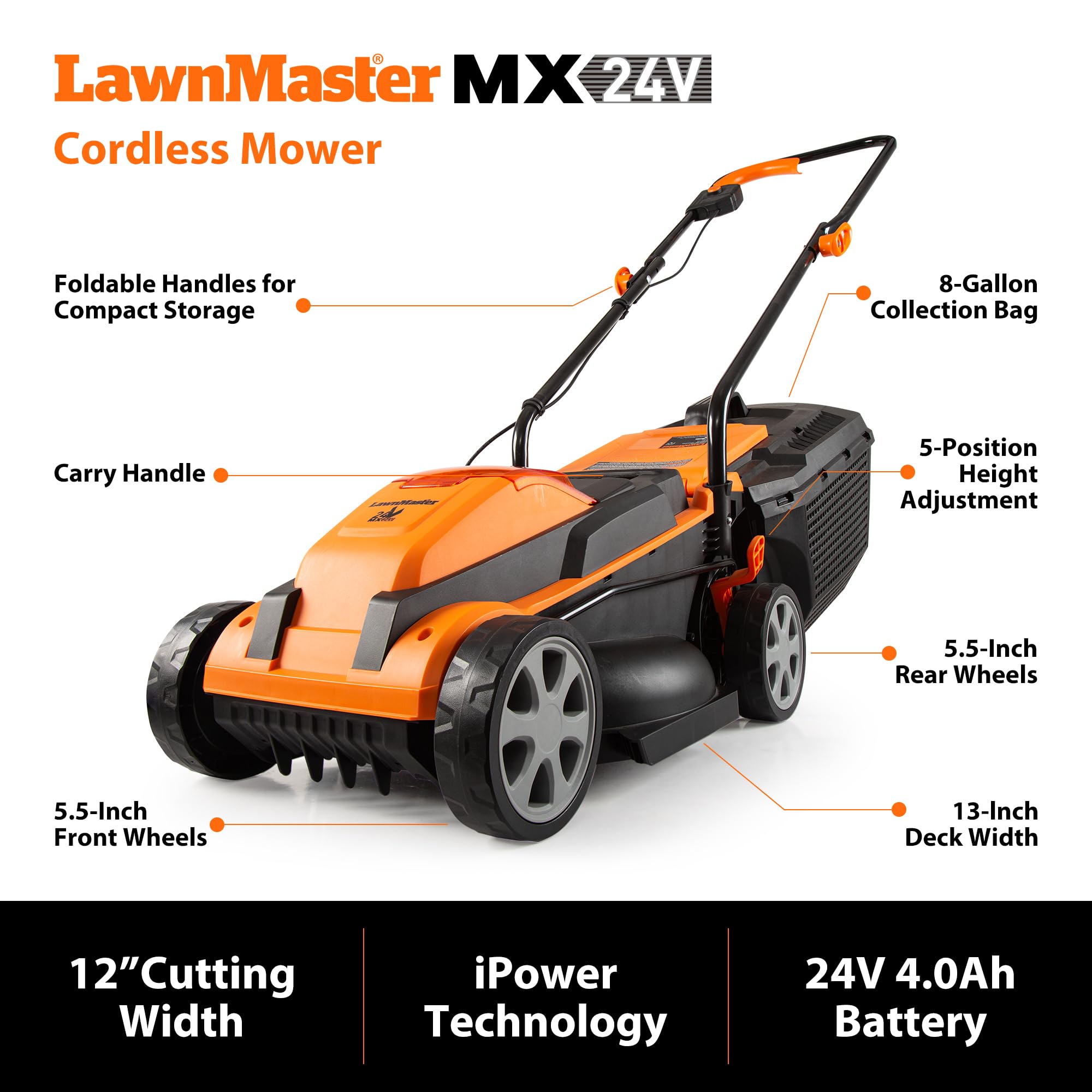 LawnMaster folded storage profile saving space in garage or shed
