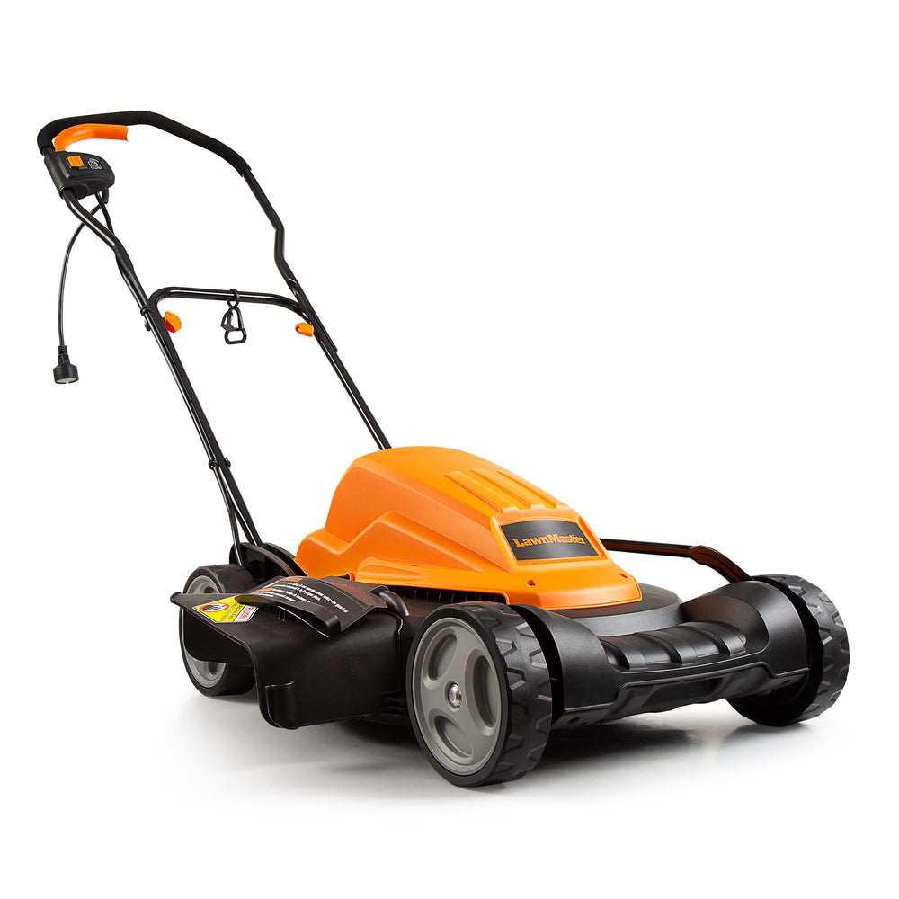 LawnMaster front view showing 19-inch deck and streamlined design for efficient mowing