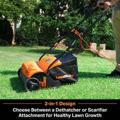 LawnMaster 12-gallon collection bag detail capturing debris for easier cleanup