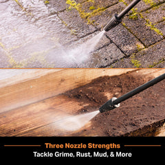 LawnMaster 20-foot hose and garden hose connector detail for extended reach and fast hookup