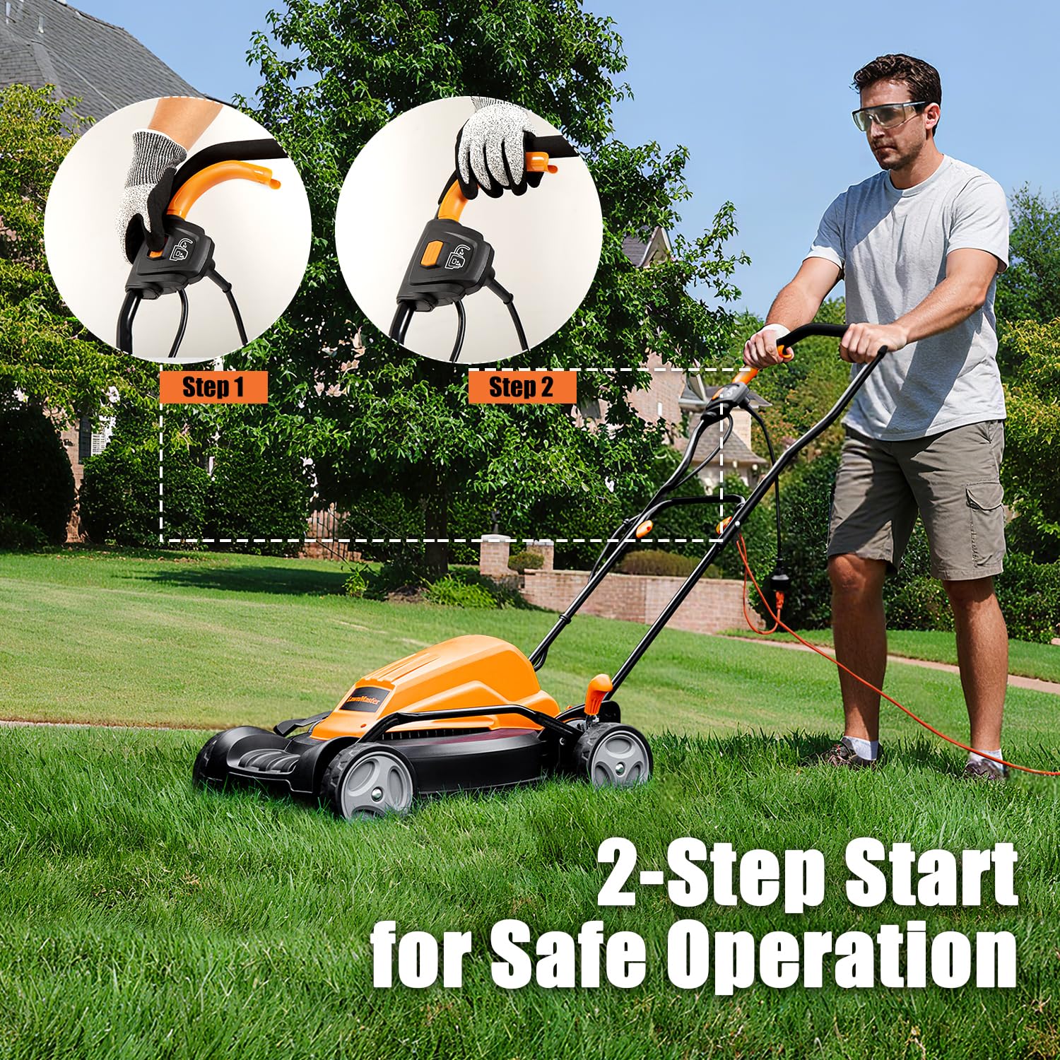 LawnMaster cutting grass in mulching mode returning nutrients to lawn benefit