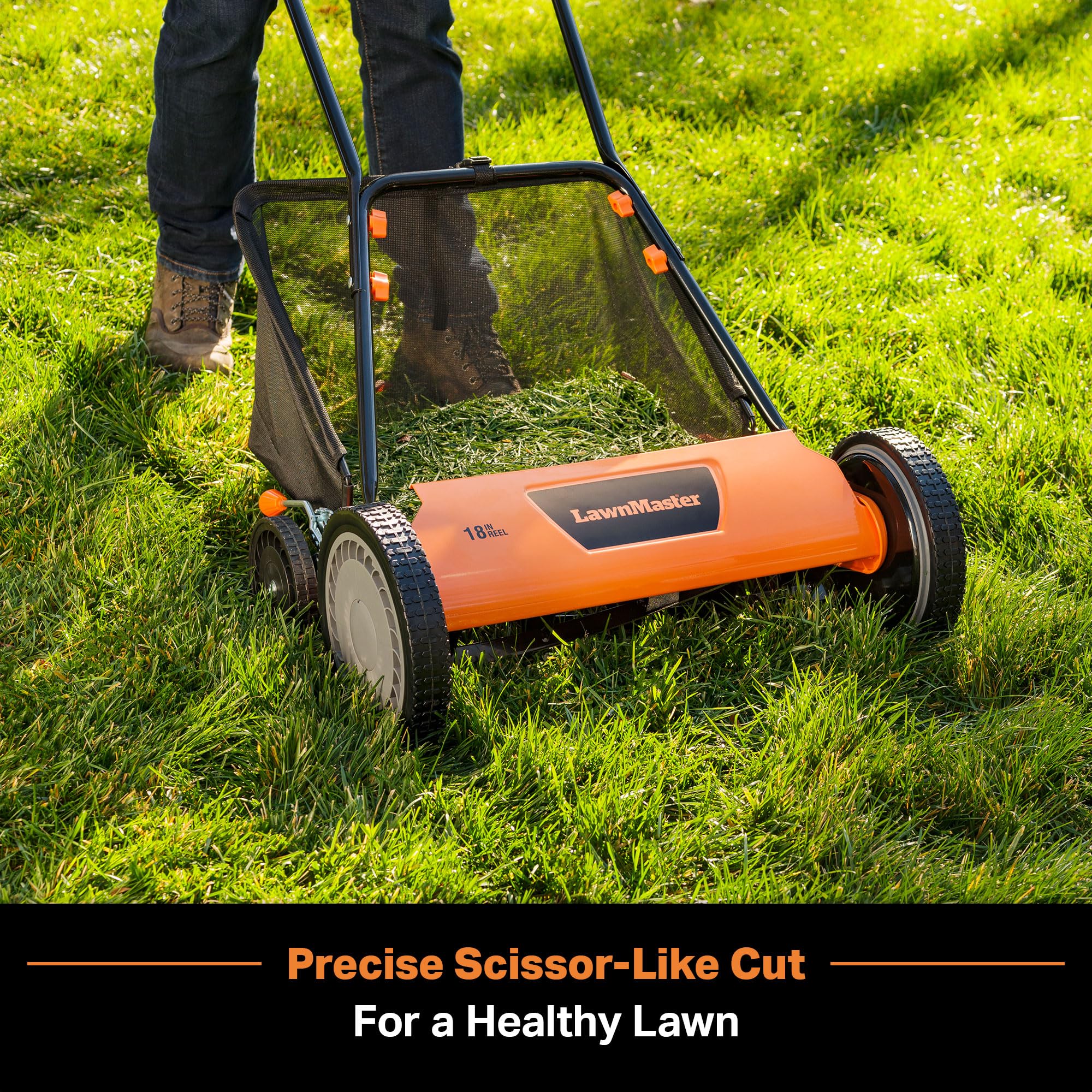 LawnMaster height adjustment detail illustrating nine-position cutting control