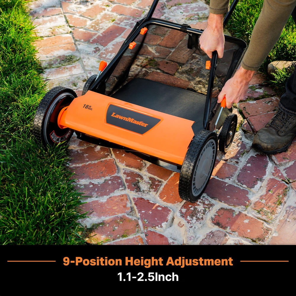 LawnMaster wheels and deck view highlighting easy maneuverability benefit