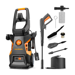 LawnMaster LT506 front view showing controls and portability benefit