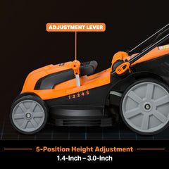 LawnMaster folded handle for compact storage and space-saving
