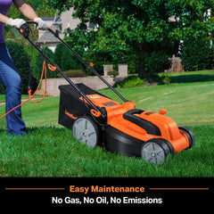 LawnMaster rear with 8-gallon bag collecting clippings for cleaner lawn