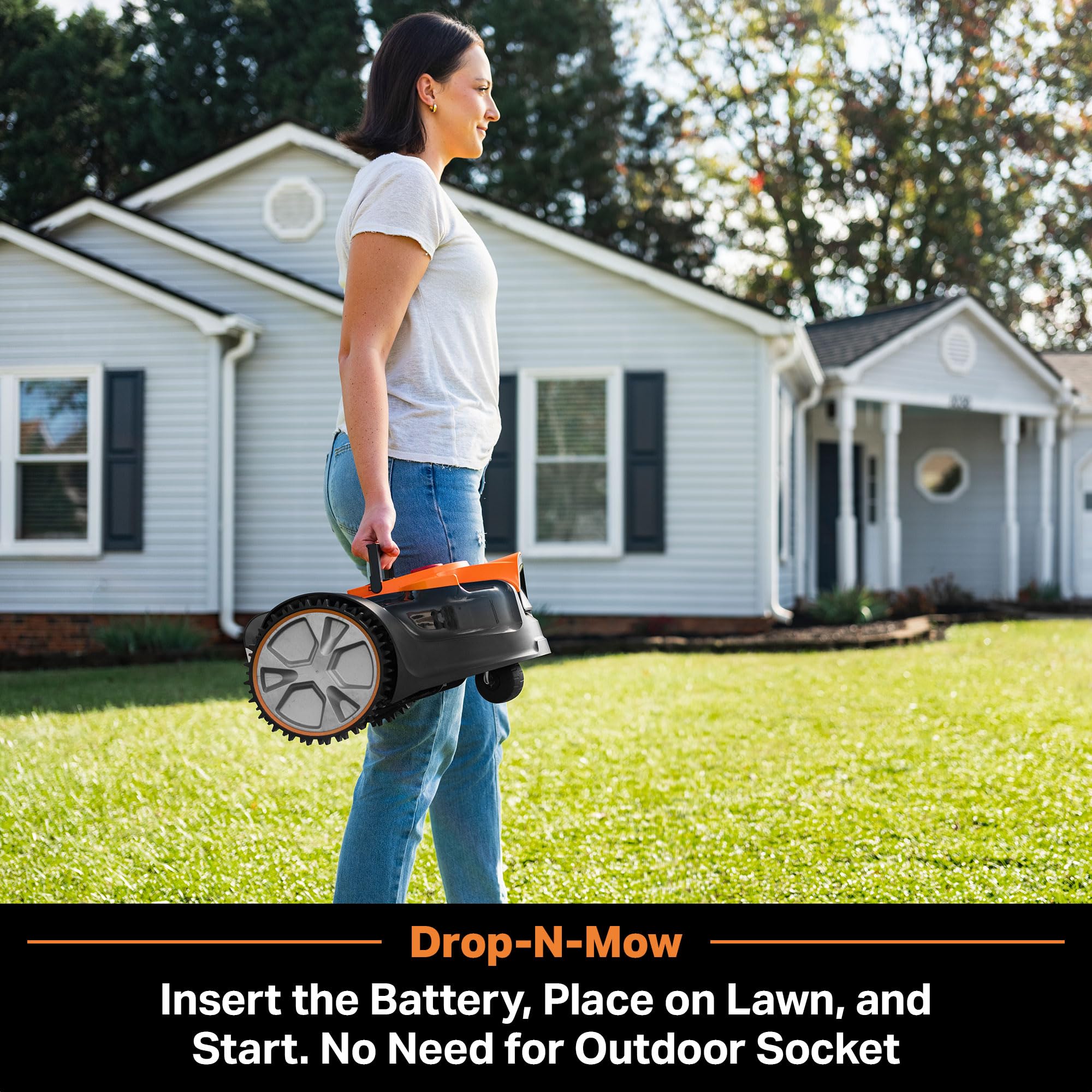 LawnMaster mower near flowerbed edge, showing careful boundary avoidance