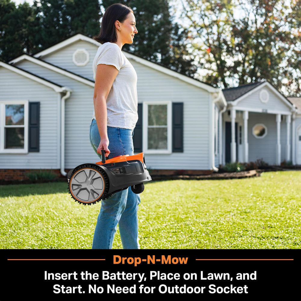 LawnMaster mower near flowerbed edge, showing careful boundary avoidance