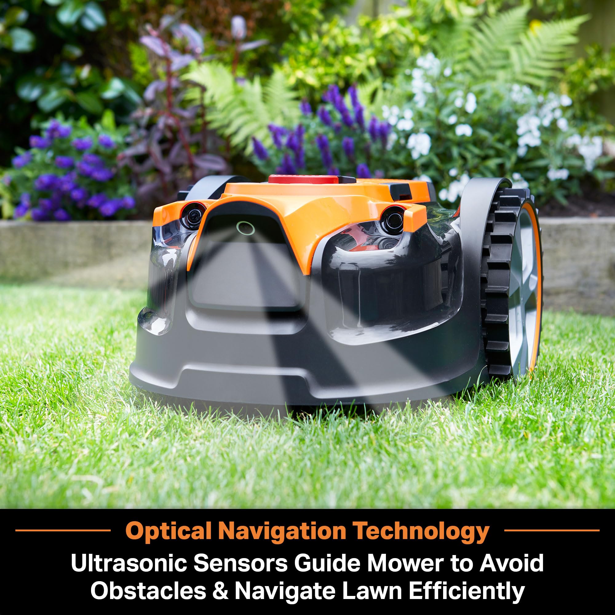 LawnMaster camera and sensors close-up conveying precise navigation