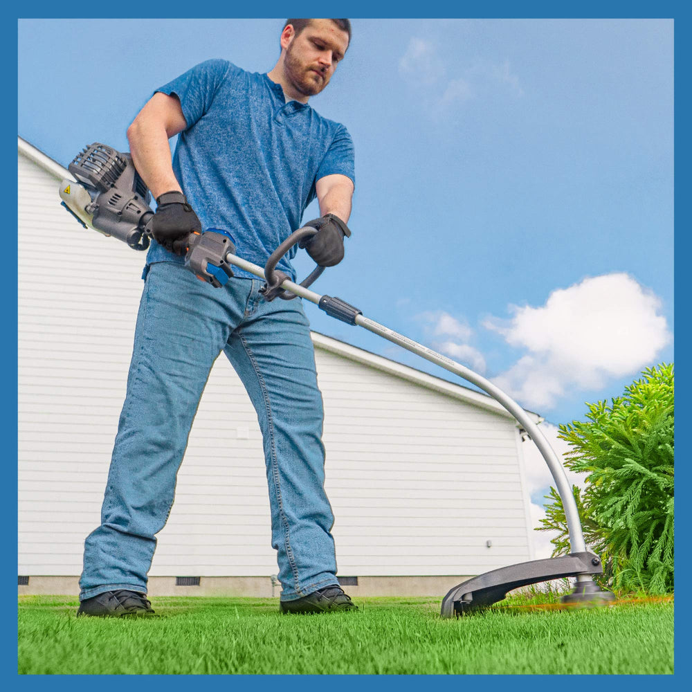 LawnMaster held in hand for scale, demonstrating lightweight maneuverability