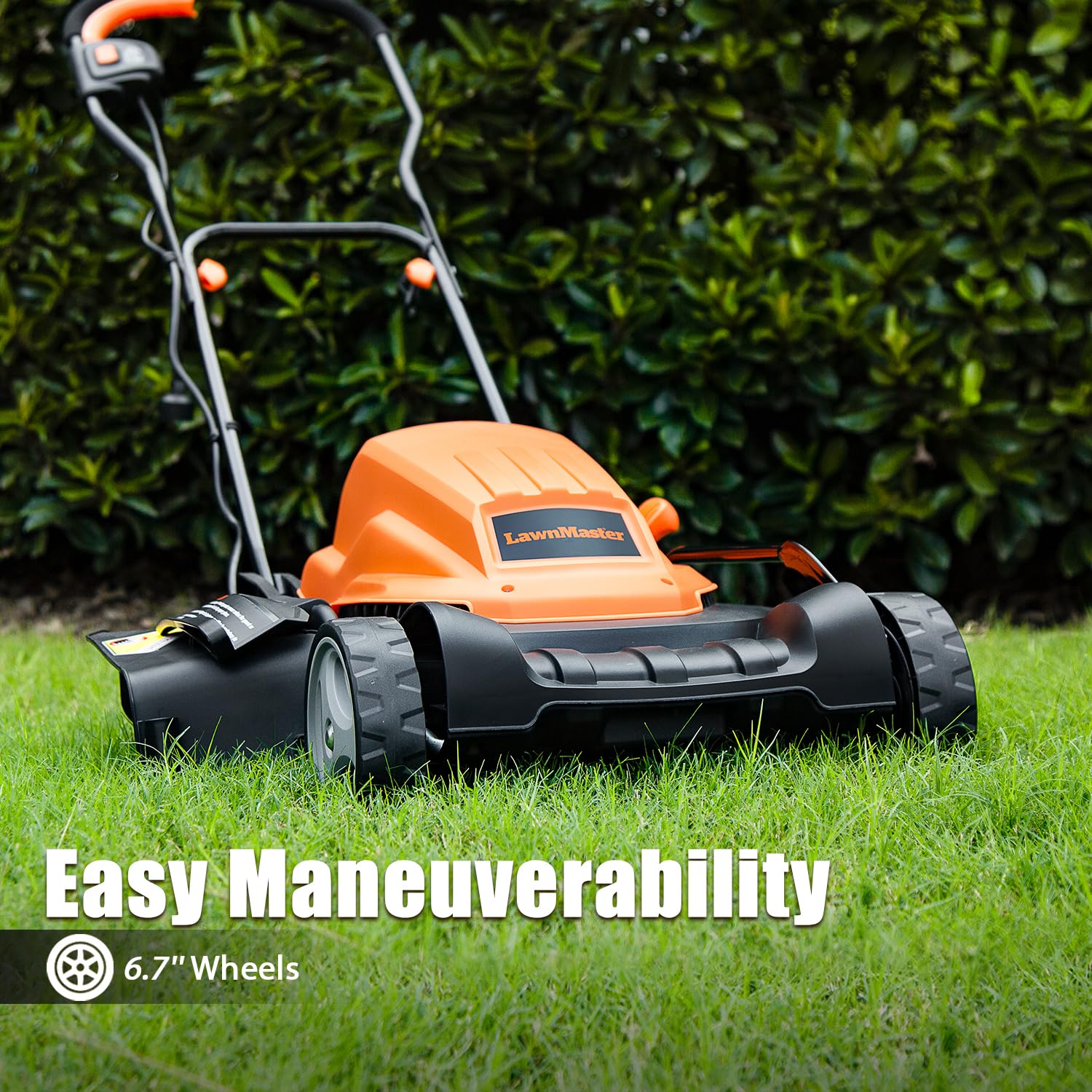 LawnMaster side discharge expelling clippings for quick cleanup benefit