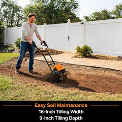 LawnMaster adjustable transit wheel side view for easier transport and depth control