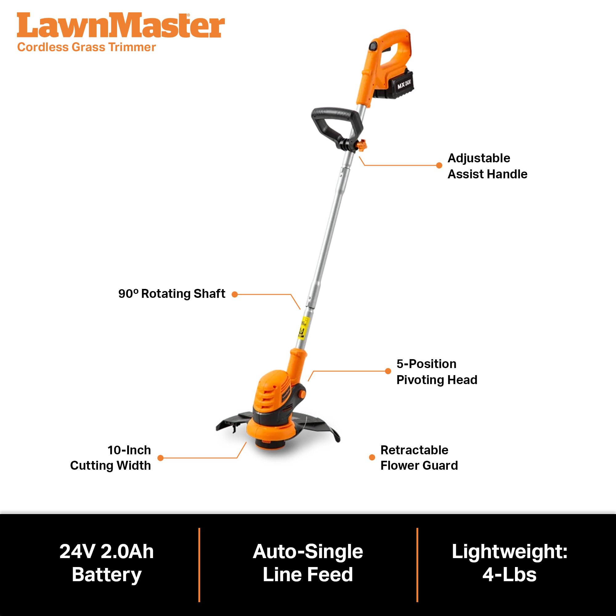 LawnMaster trimmer trimming lawn edge showing accurate finishing benefit