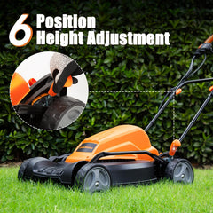LawnMaster wheel detail showing 6.7-inch wheels for improved maneuverability benefit