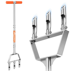 LawnVigor aerator front view showing three tines and frame for durable performance