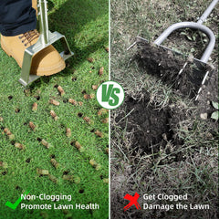 LawnVigor aerator in use on lawn creating holes to boost water absorption
