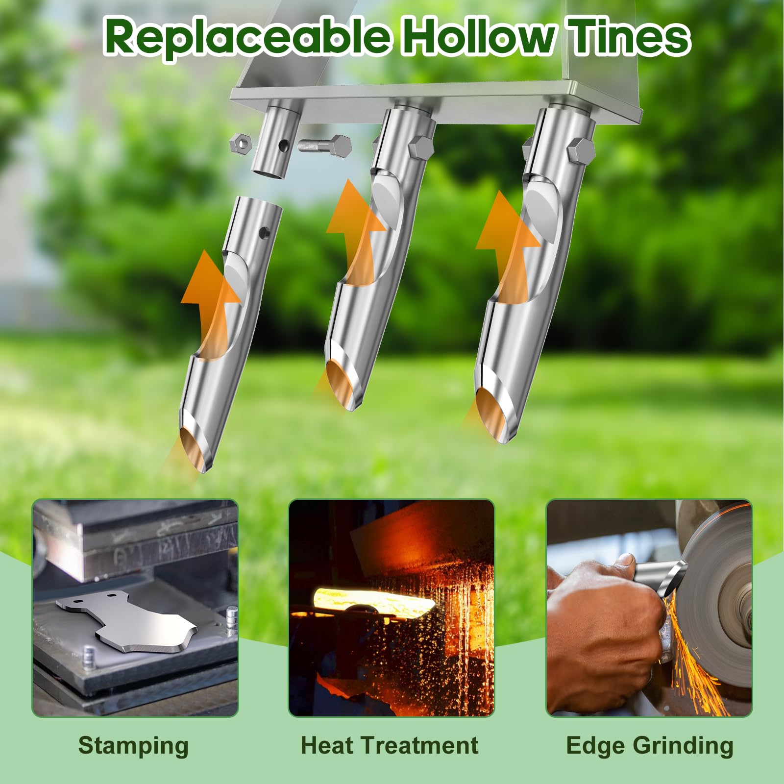 LawnVigor aerator next to foot showing scale and easy manual operation benefit