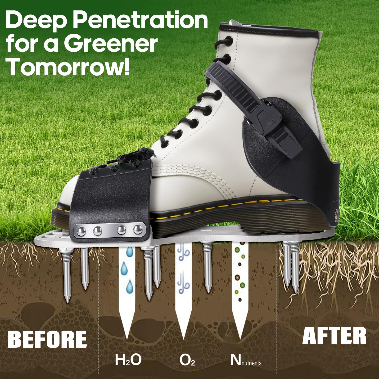 LawnVigor shoes in use on turf showing efficient aeration while walking