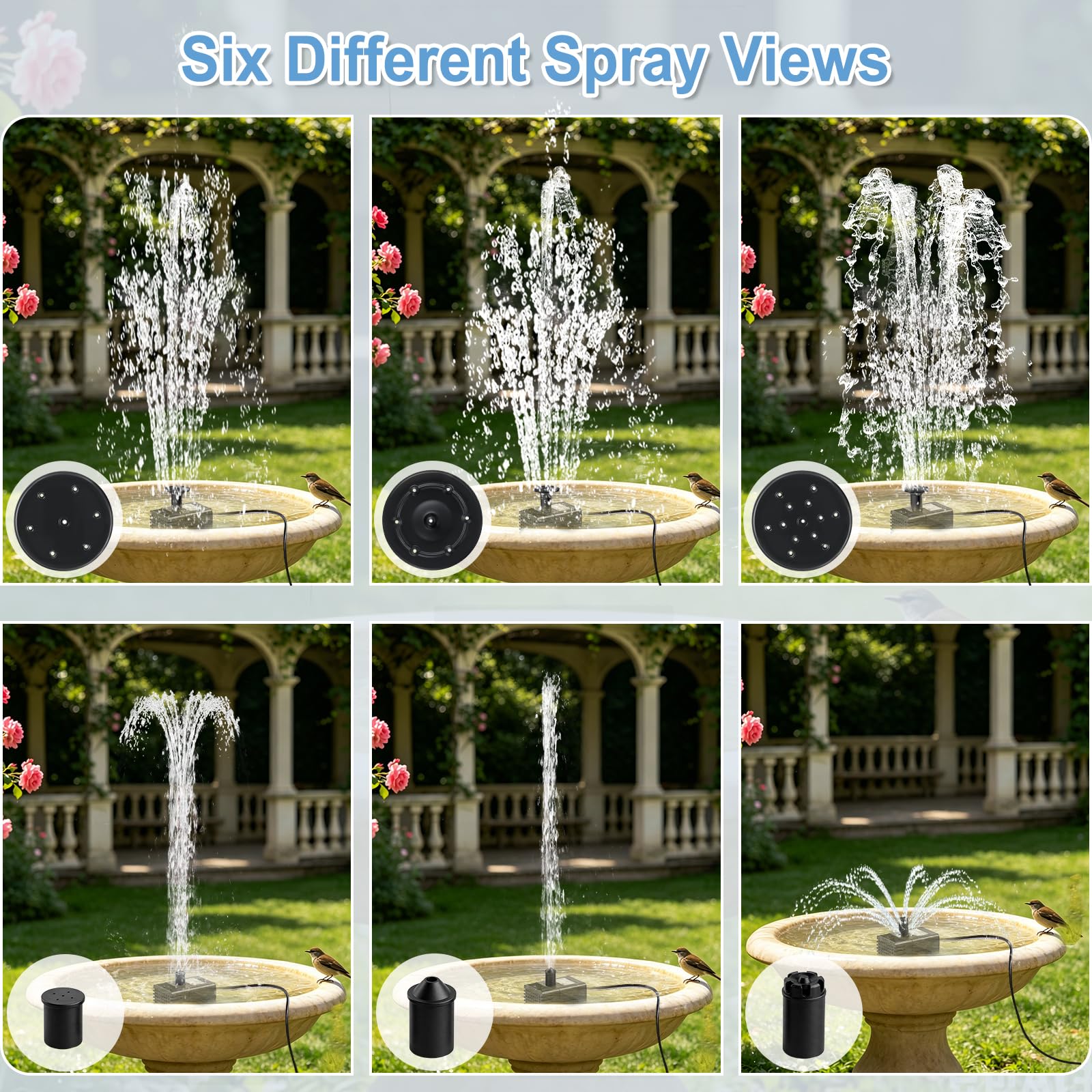 LAWOHO pump with three nozzles detail showing easy-swap patterns for versatile sprays
