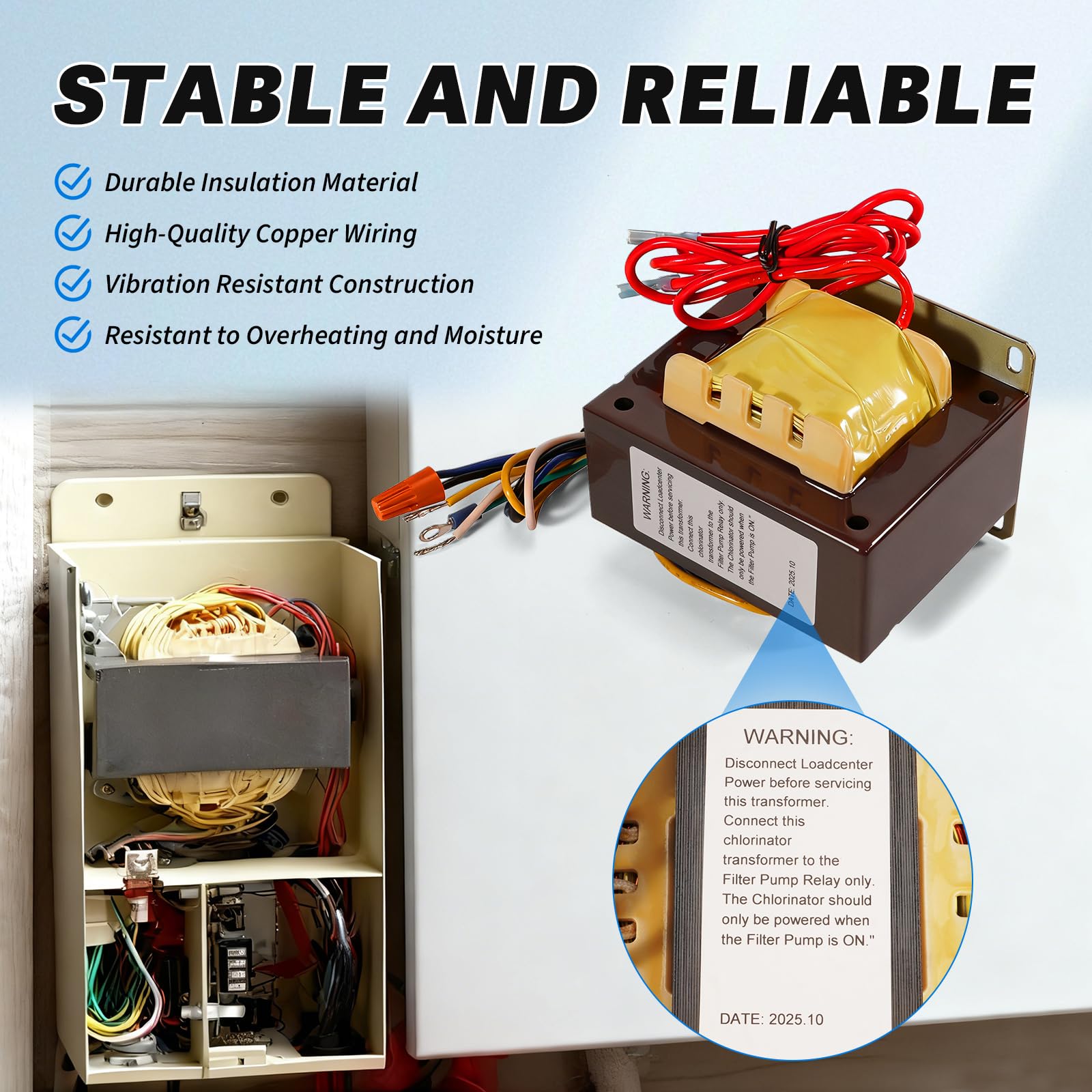 Lazenta transformer mounted in a Pentair control panel ensuring restored system power