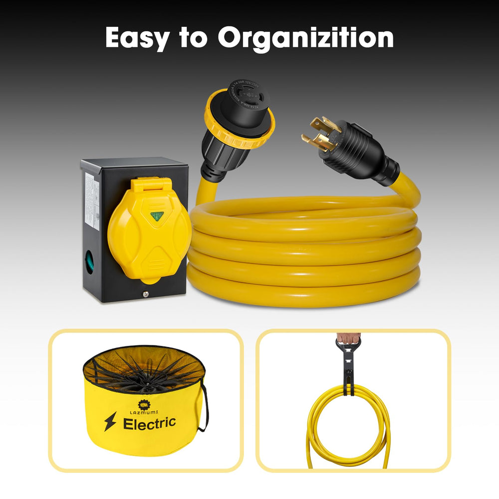 LAZMUMI cord connected to generator illustrating dependable power transfer