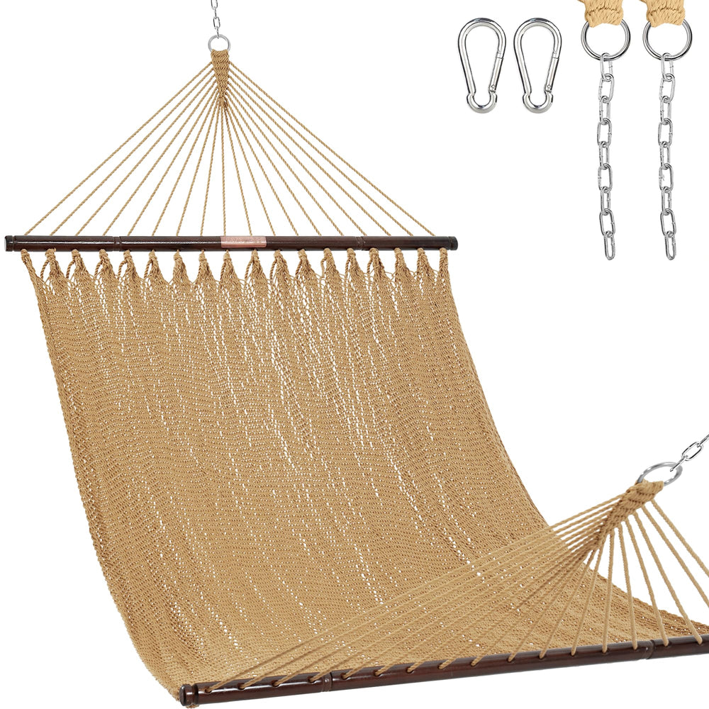 Lazy Daze hammock front view showing full bed and spreader bars, comfortable lounging