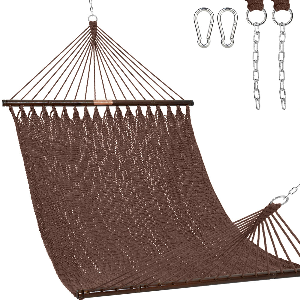 Lazy Daze front view of double Caribbean rope hammock showing roomy bed benefit