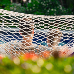 Lazy Daze Hammocks close-up of thicker cotton rope lattice illustrating durable weave and breathable comfort