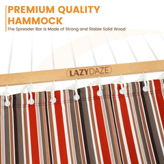 Lazy Daze detachable pillow strapped to hammock showing neck support and easy removal