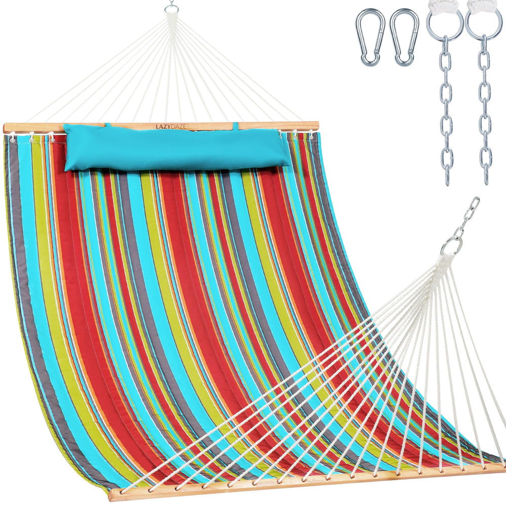 Lazy Daze front view of double quilted hammock showing roomy bed and comfort