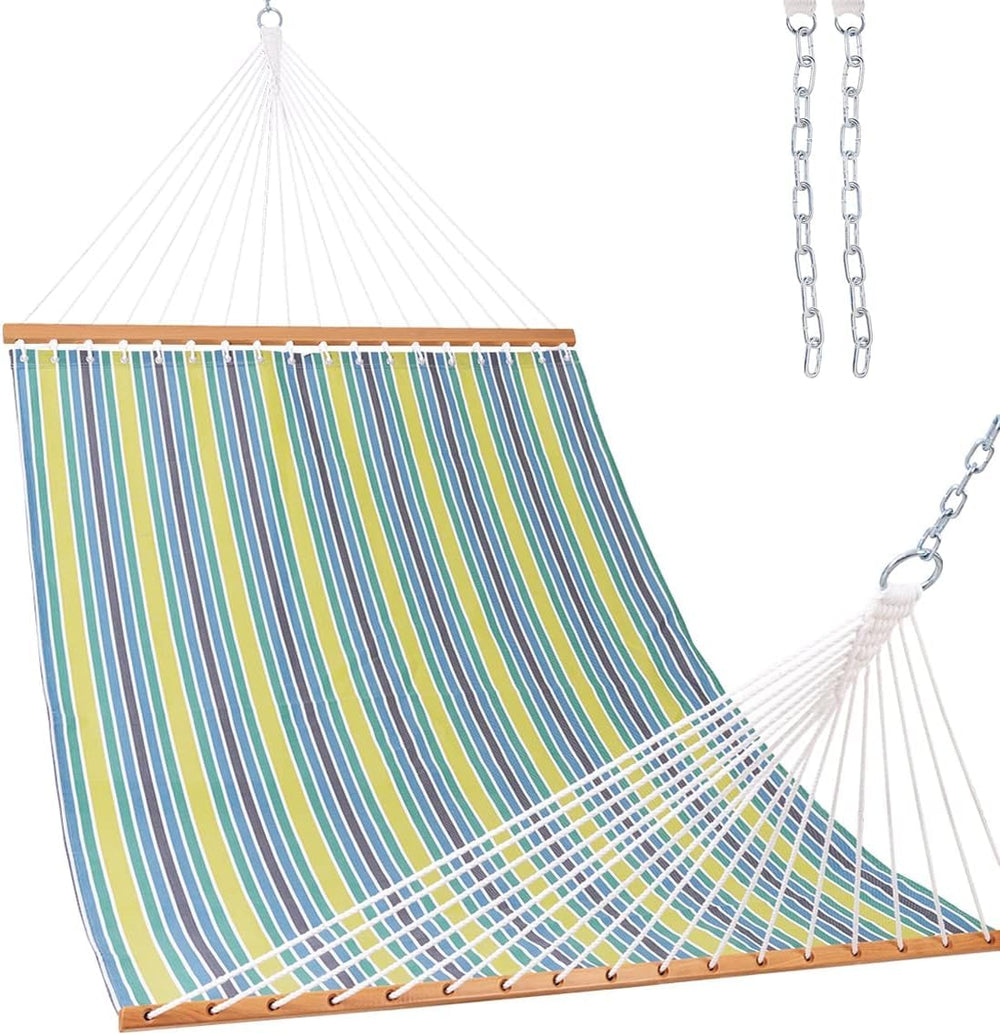 Lazy Daze front view of double Textilene hammock showing open spreader bar and comfort