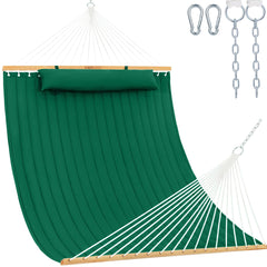 Lazy Daze front view showing green hammock and spreader bar for easy setup