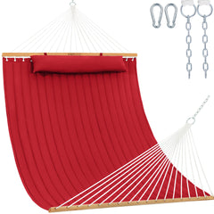 Lazy Daze front view of burgundy double hammock showing roomy bed and spreader bar comfort