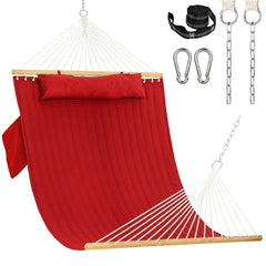 Lazy Daze front view showing burgundy hammock and roomy bed for two