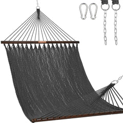 Lazy Daze front view of Caribbean hammock showing roomy bed and spreader bars for comfort