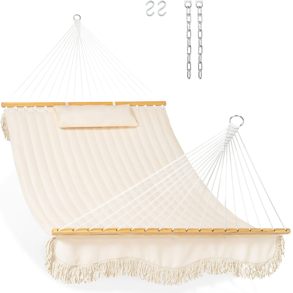Lazy Daze front view cream hammock showing full spread and inviting comfort